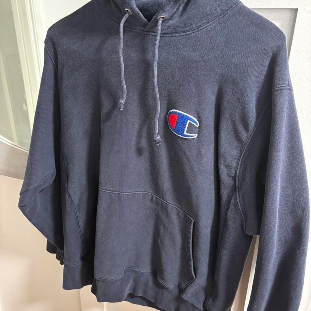 Champion Reverse Weave Hoodie Large Vintage Made in Honduras Black Spellout